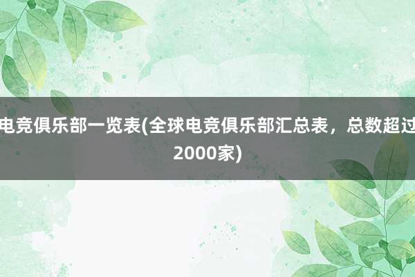 电竞俱乐部一览表(全球电竞俱乐部汇总表，总数超过2000家)