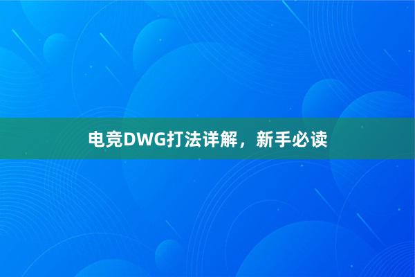 电竞DWG打法详解，新手必读